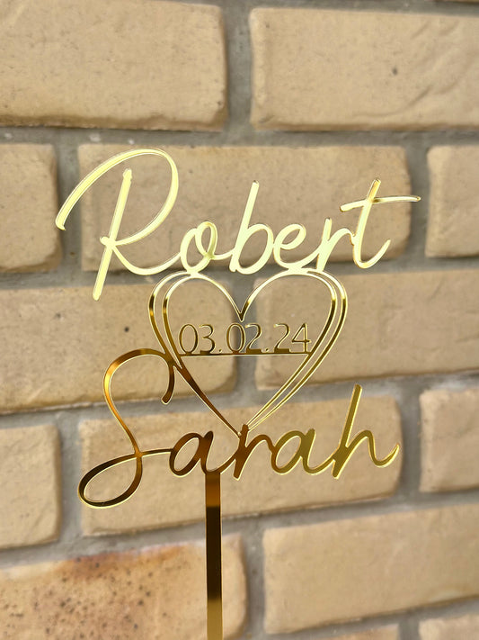Name & Name Date Wedding Custom Acrylic Cake Topper