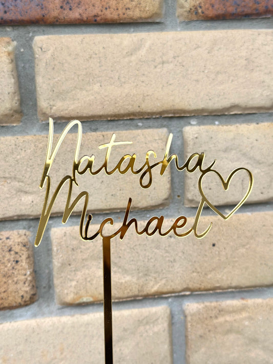 Name & Name Heart Wedding Custom Acrylic Cake Topper