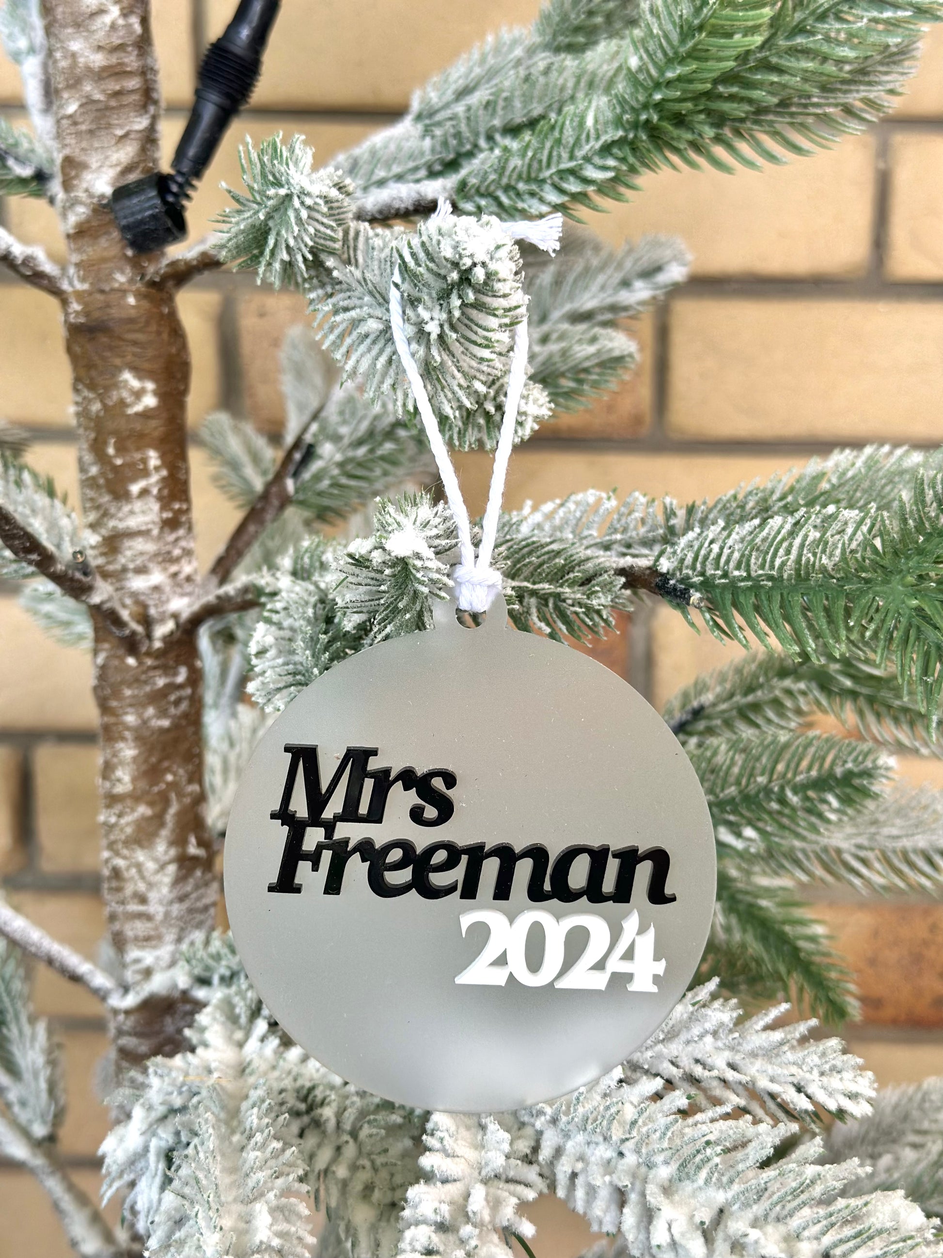 Personalised Teacher Name Christmas Bauble Frosted Ornament Decoration