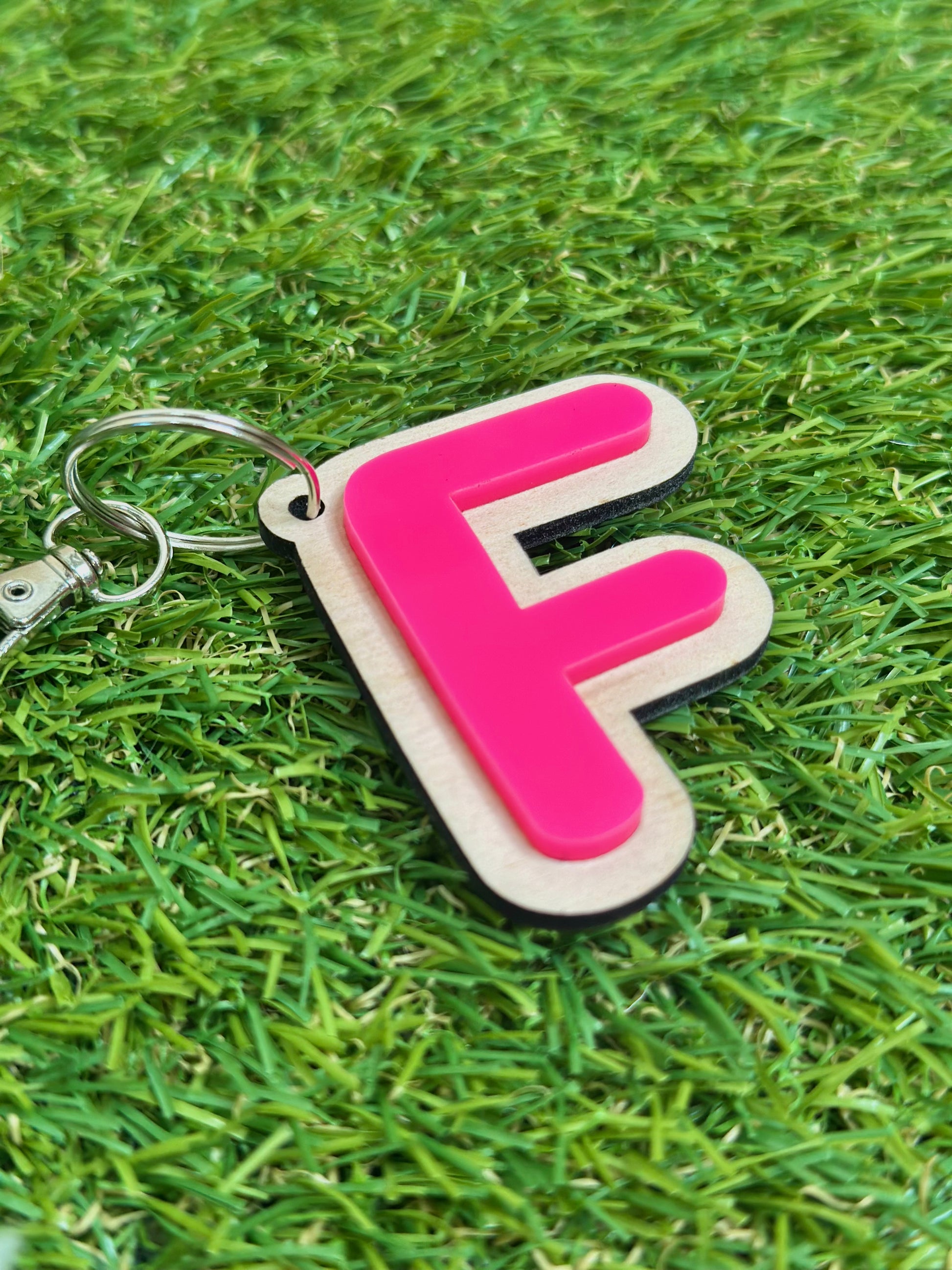 Personalised Initial Letter Keyring Bag Tag Timber