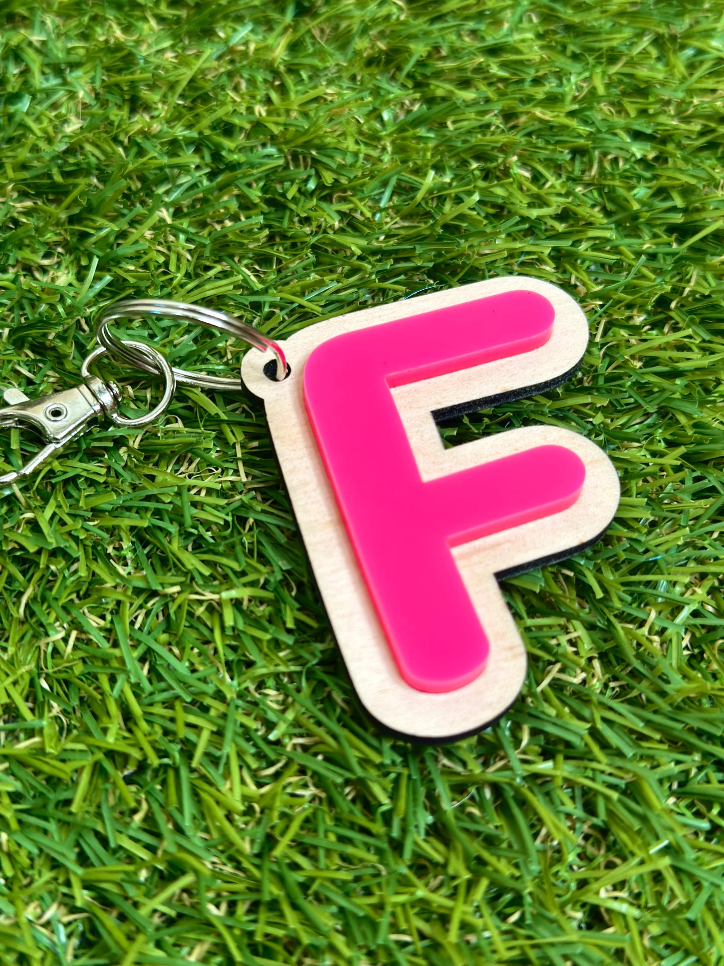 Personalised Initial Letter Keyring Bag Tag Timber