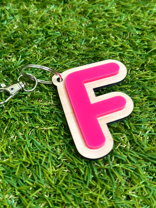 Personalised Initial Letter Keyring Bag Tag Timber