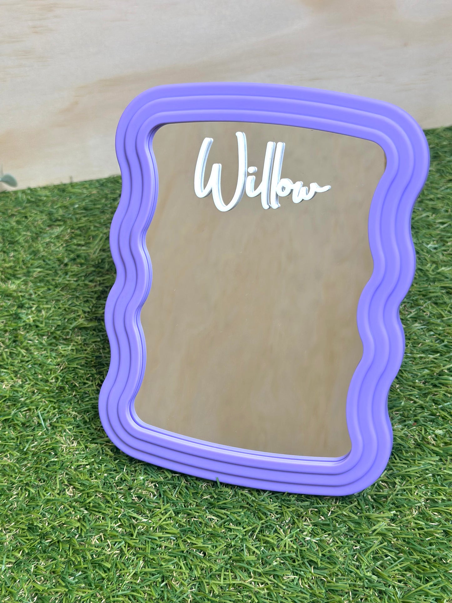 Personalised Purple Wavy Makeup Mirror with stand