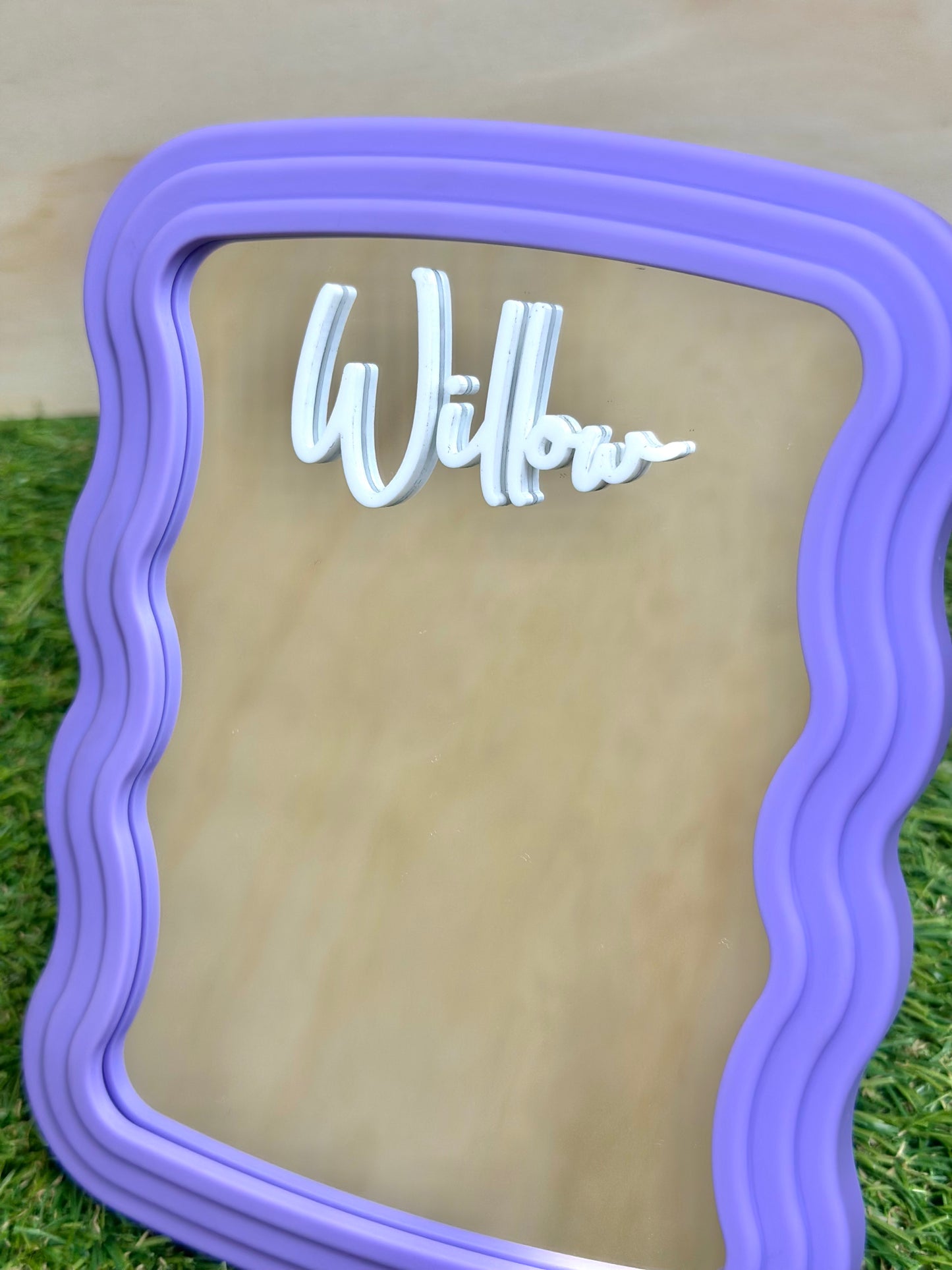 Personalised Purple Wavy Makeup Mirror with stand