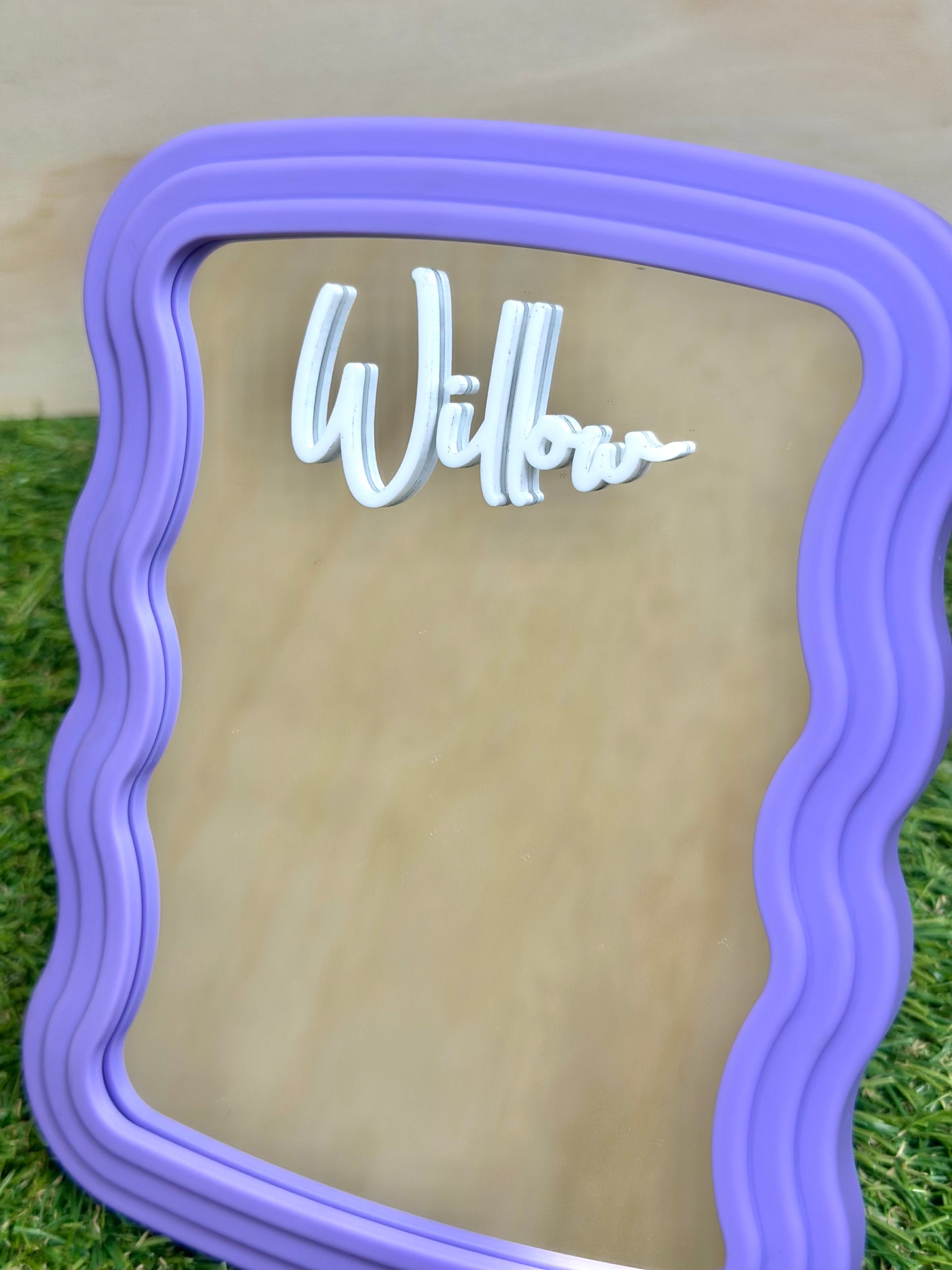 Personalised Purple Wavy Makeup Mirror with stand
