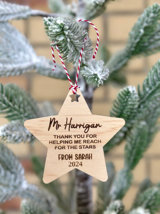 Personalised Teacher Christmas Star Ornament Decoration
