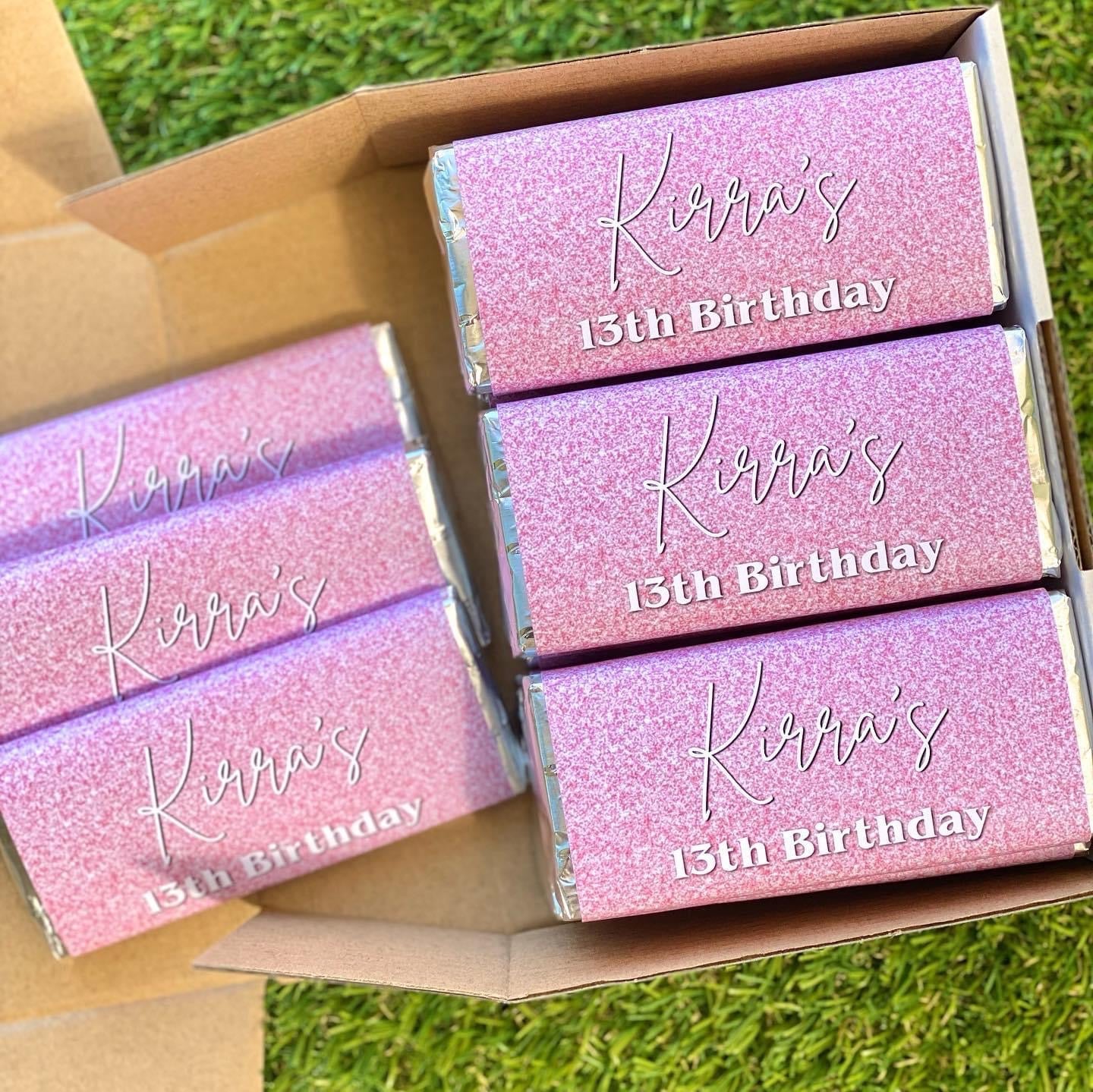Pink Glitter Personalised Chocolate Bar Party Favour x 4