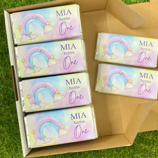 Rainbow #1 Personalised Chocolate Bar Party Favour x 4