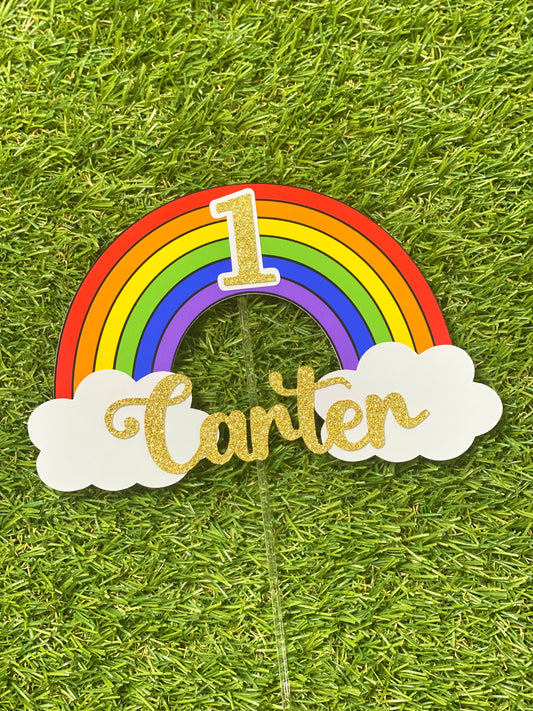 Rainbow Personalised Glitter Cake Topper