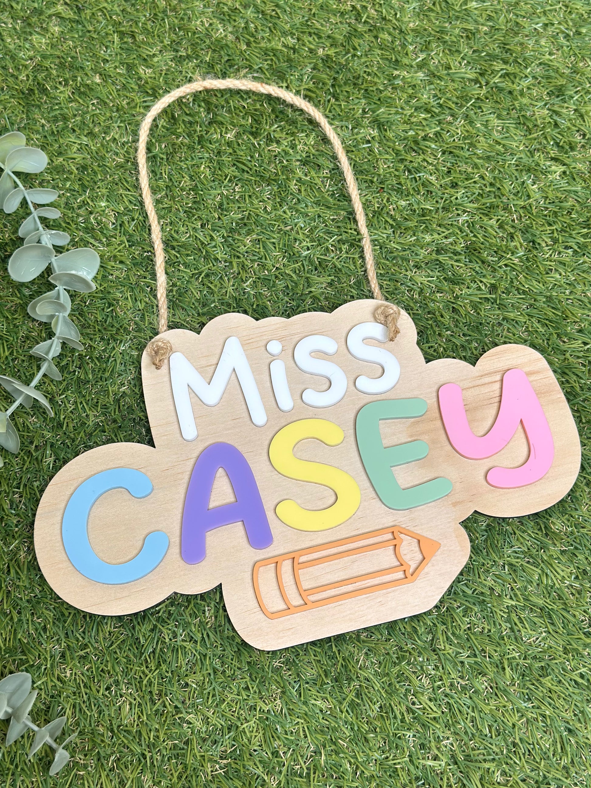 Rainbow Teacher Plaque Name Door Sign