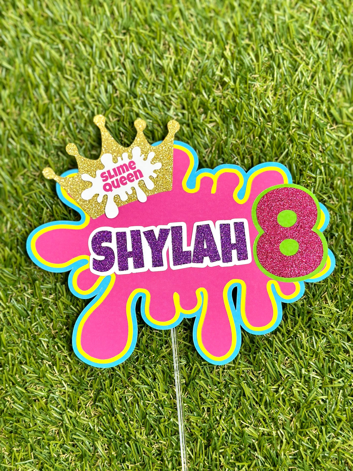 Slime Queen Personalised Glitter Cake Topper