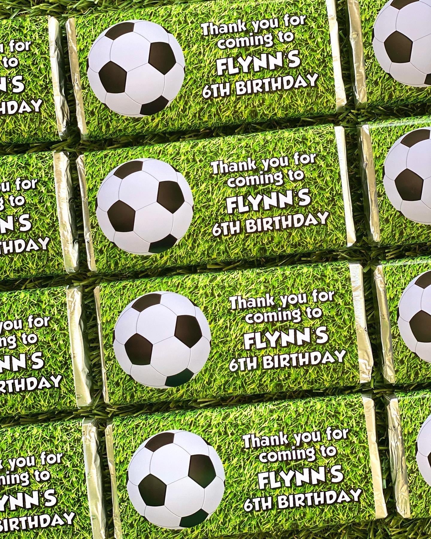 Soccer Personalised Chocolate Bar Party Favour x 4