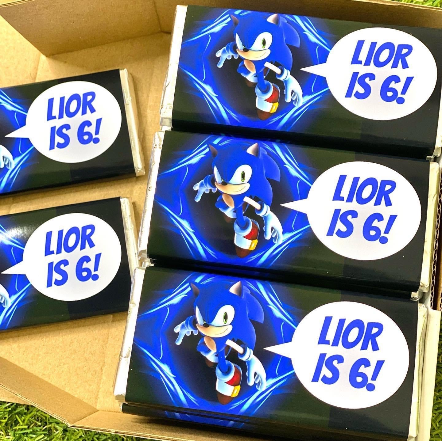 Sonic The Hedgehog Personalised Chocolate Bar Party Favour x 4
