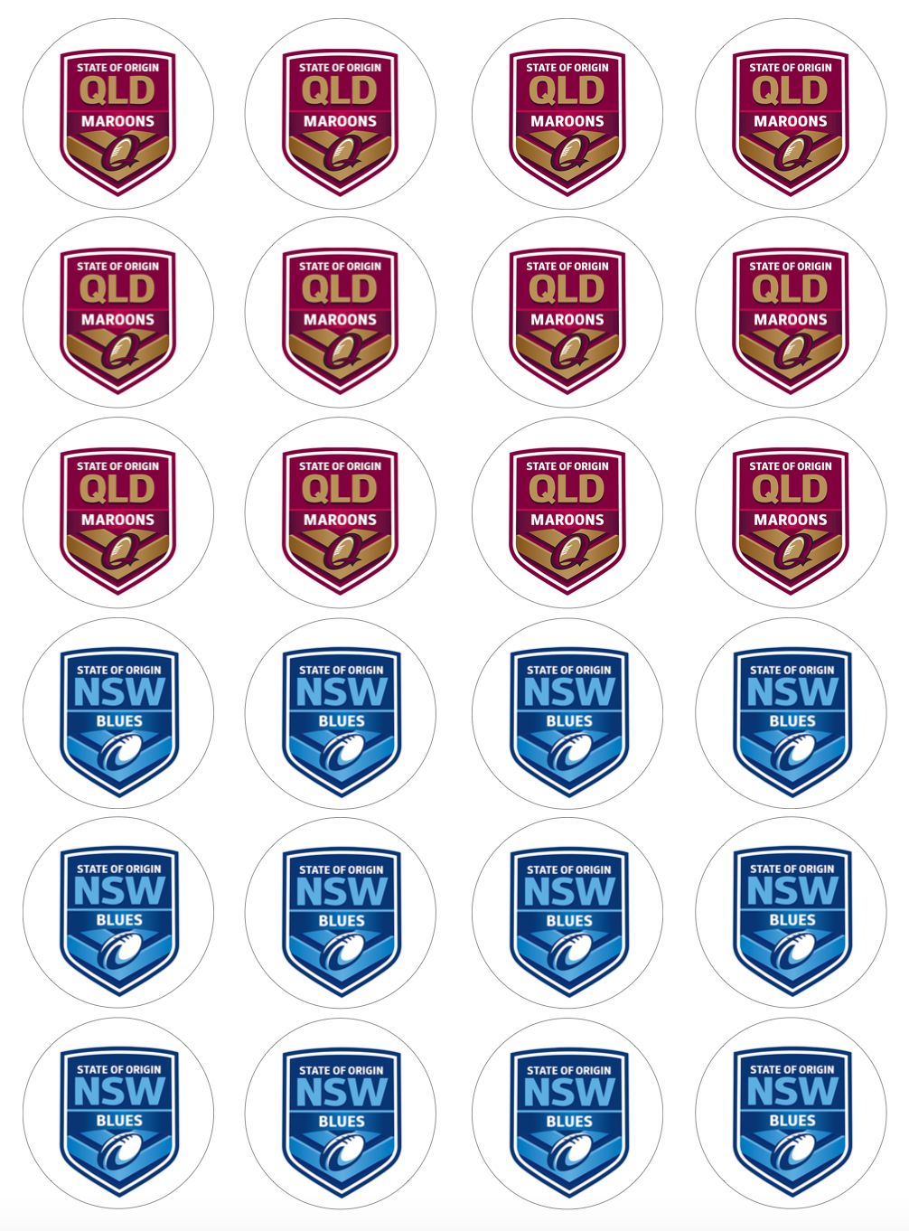 State of Origin QLD & NSW Cupcake Edible Icing Image Toppers