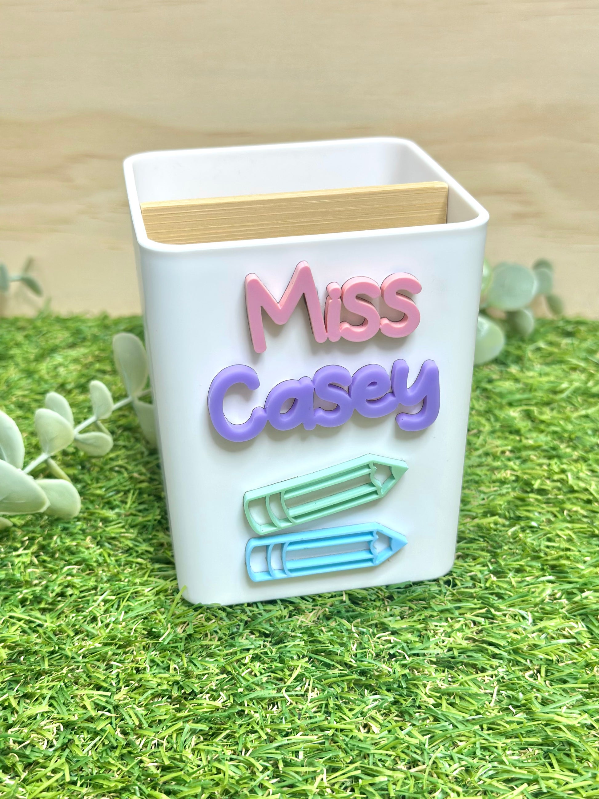 Teacher White Pen/Pencil Cup Holder - Pastel