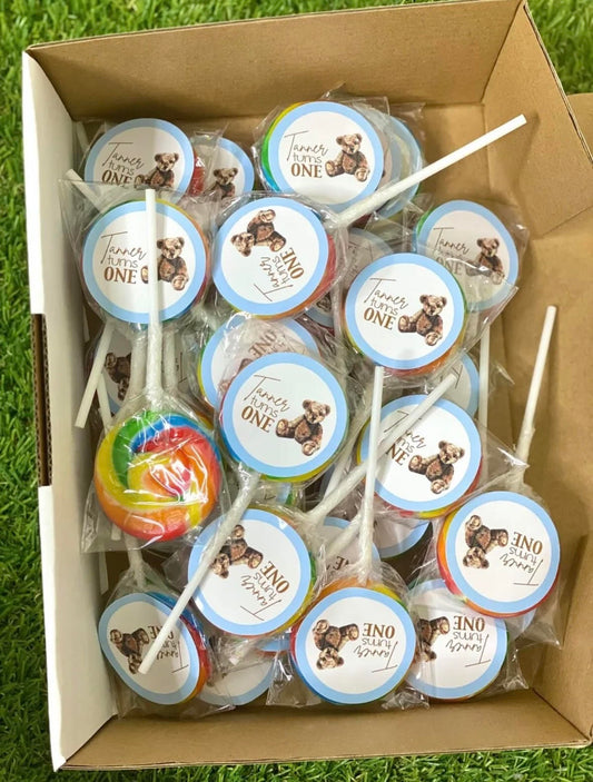 Teddy Bear Personalised Birthday Lollipop 10 pack