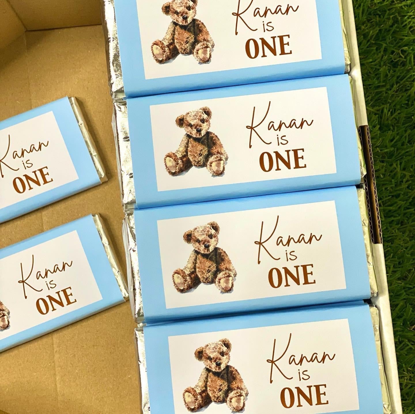 Teddy Bear Personalised Chocolate Bar Party Favour x 4
