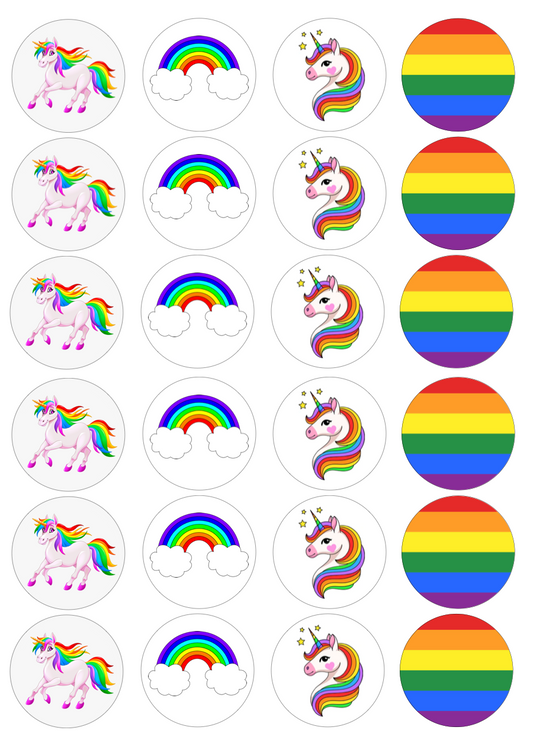 Unicorn Rainbow Cupcake Edible Icing Image Toppers