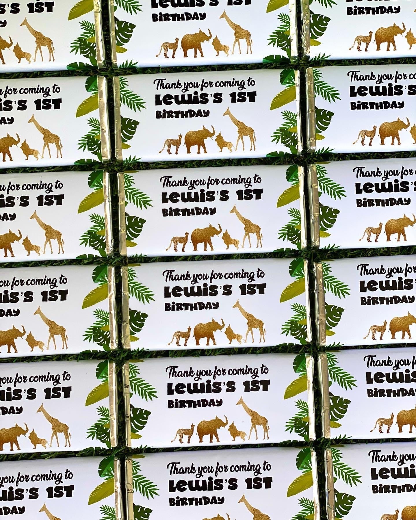 Wild One Safari Jungle #2 Personalised Chocolate Bar Party Favour x 4
