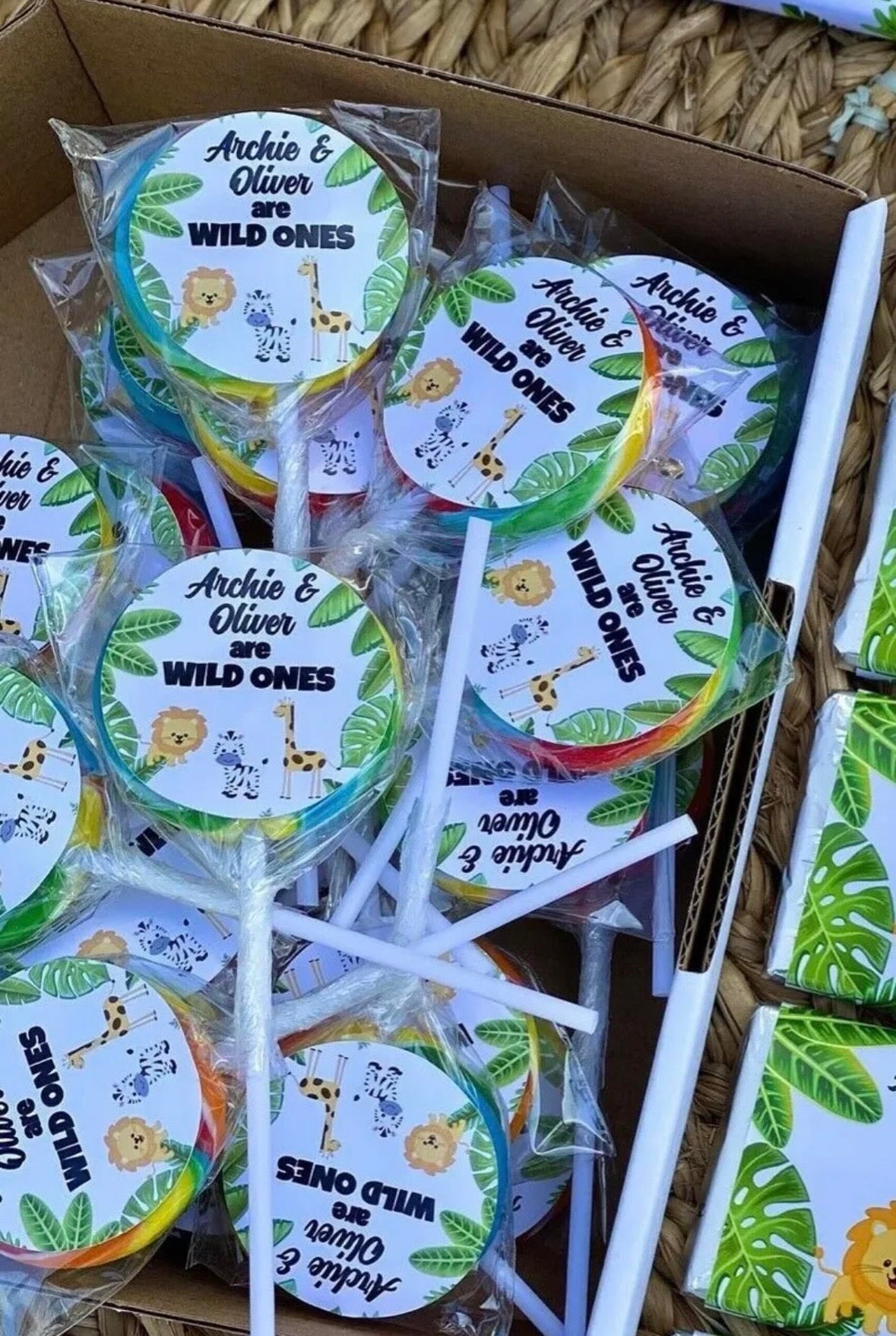 Wild One Safari Personalised Birthday Lollipop 10 pack